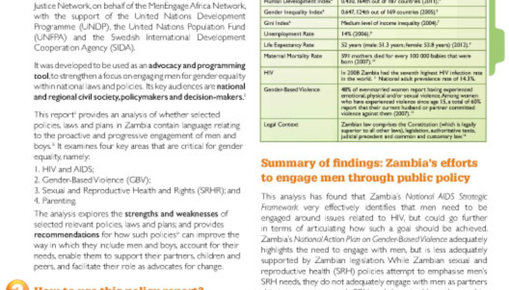 Policy Report: Engaging Men In HIV And GBV Prevention, SRHR Promotion And Parenting