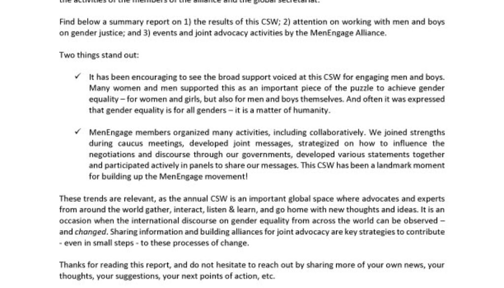 MenEngage Alliance at the 59th session of the Commission on the Status of Women