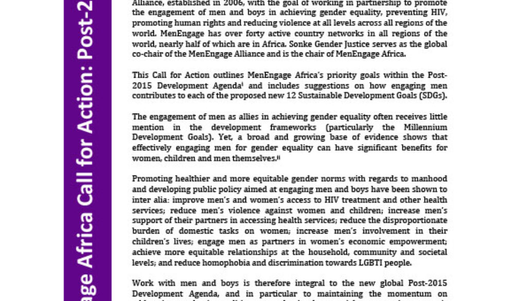 MenEngage Africa Call for Action: Post-2015 Agenda
