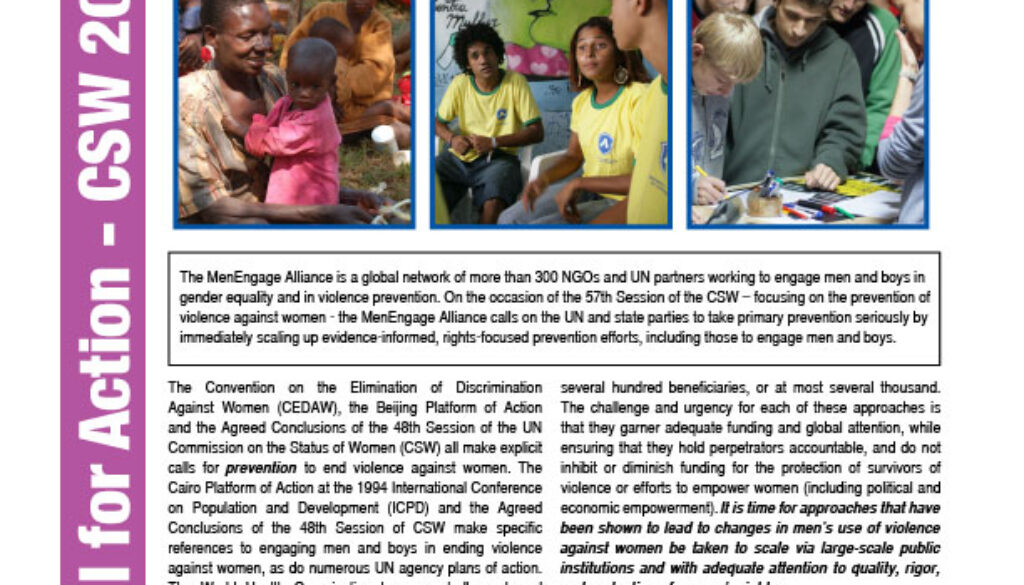 MenEngage Alliance Call for Action at the Commission on the Status of Women 2013