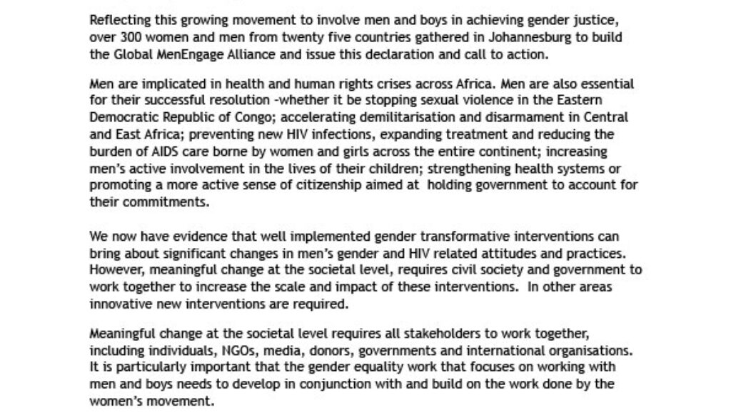 MenEngage Africa Declaration 2009