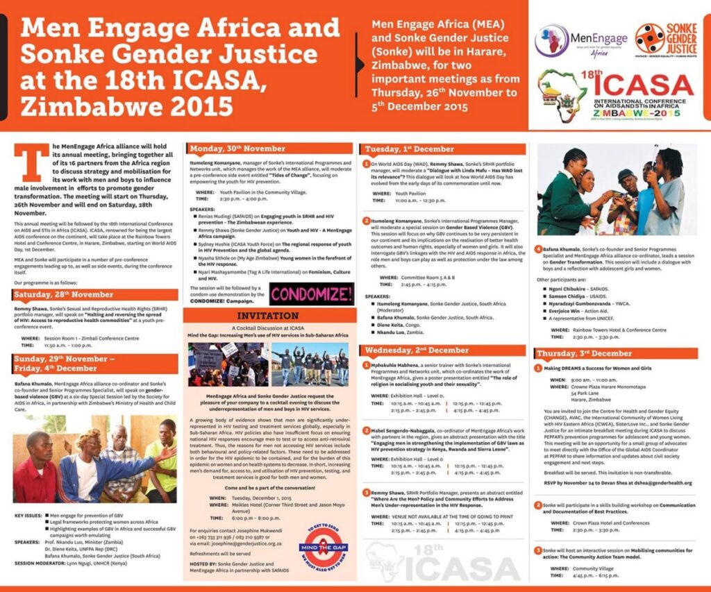 Sonke and MenEngage to participate in largest AIDS conference in Africa