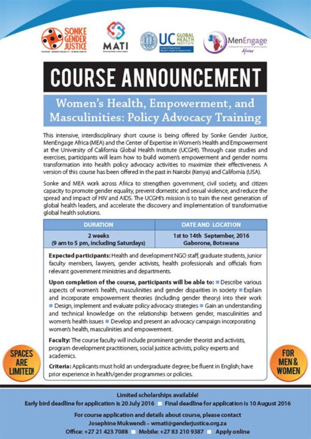 Women’s Health, Masculinities & Empowerment Training 2016 – What is it about?